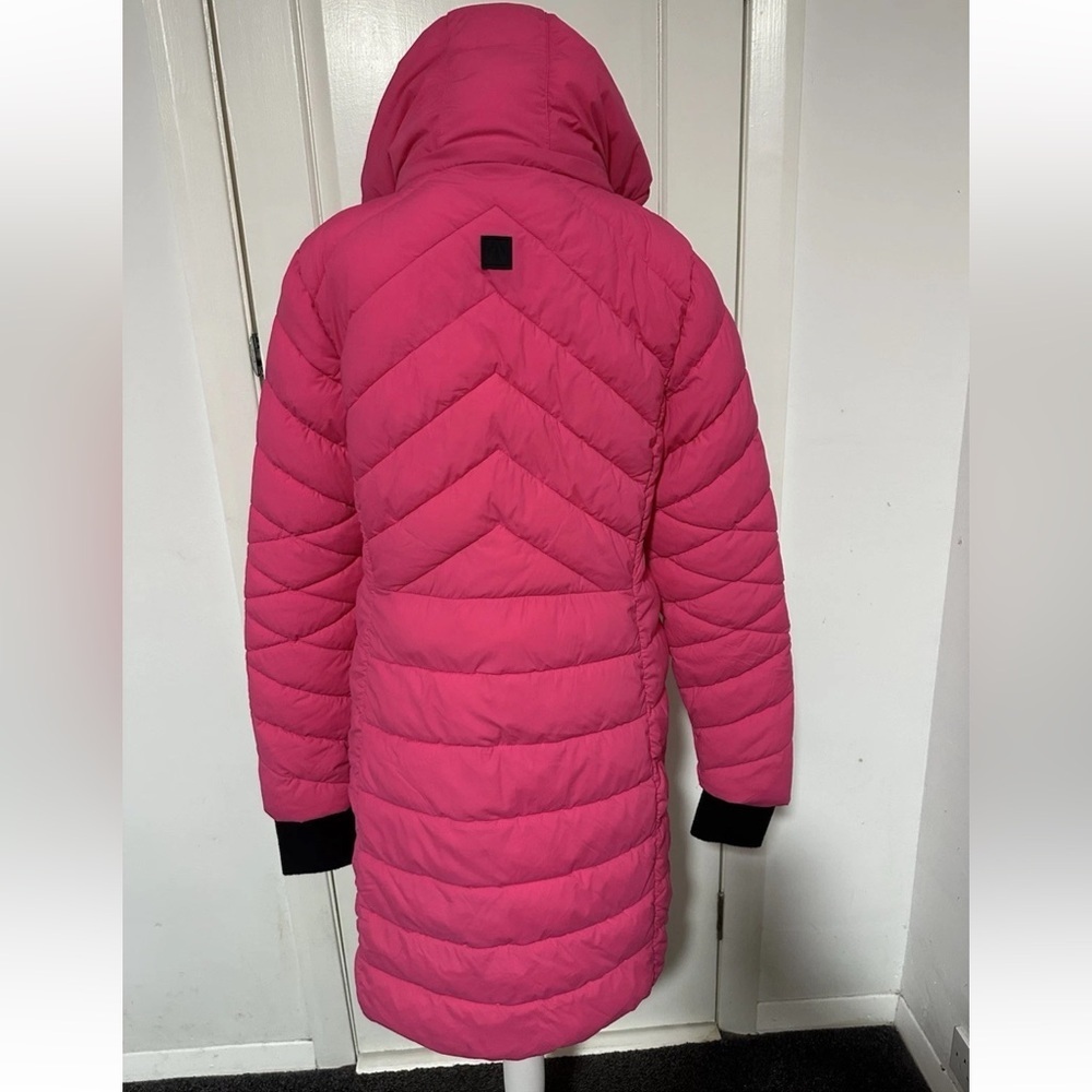 M&S ACTIVE Bright Pink Puffer Jacket Pink Long Puffer Coat With Detachable Hood - Picture 10 of 16